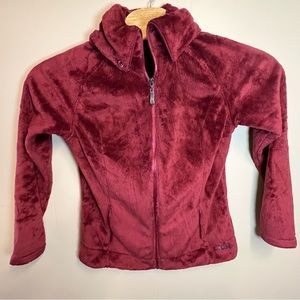 Merrell Fuzzy Fleece Jacket Women's Size Medium Burgundy High Buttoned Collar